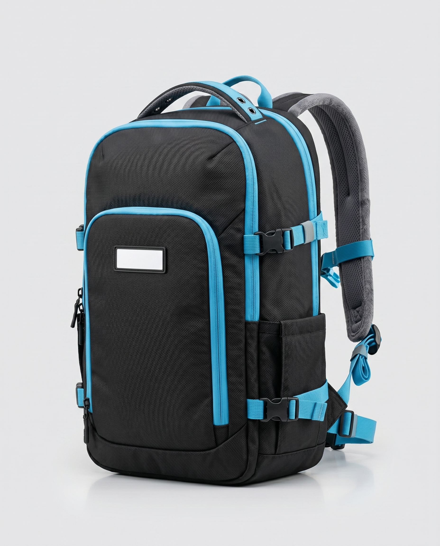 Black Travel Backpack With Blue Accent Trim