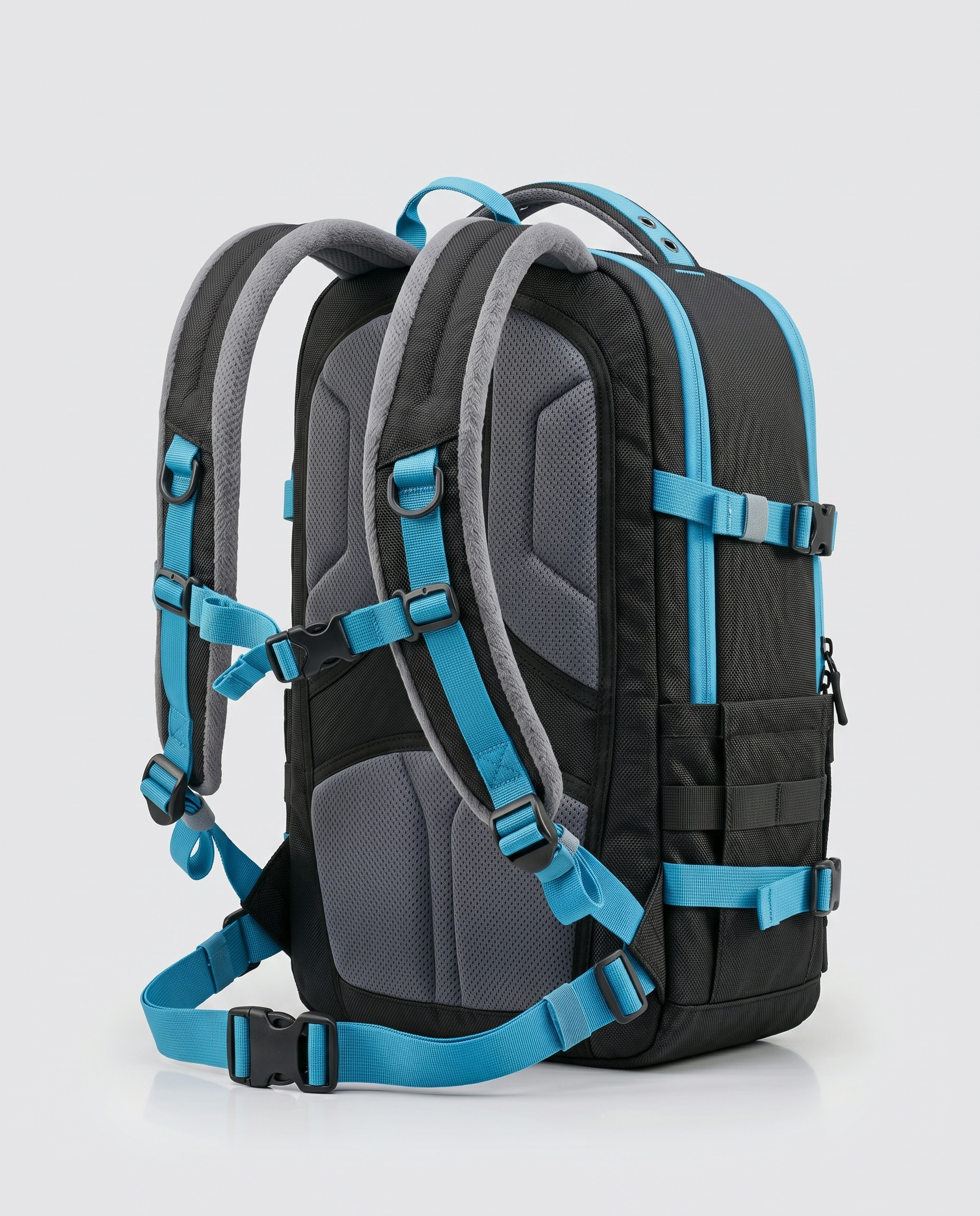 Black Travel Backpack With Blue Accent Trim